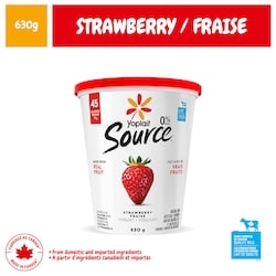 Yoplait Source 0% Smooth Traditional Yogurt, Strawberry, No Added Sugar 630 g, $0.71/100g