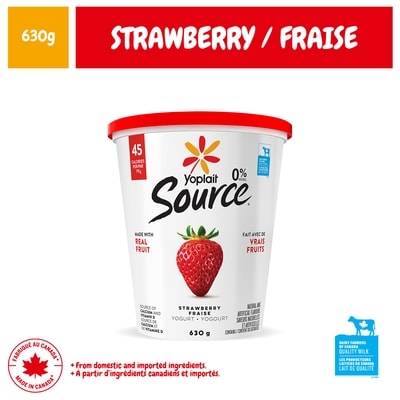 Yoplait Source 0% Smooth Traditional Yogurt, Strawberry, No Added Sugar 630 g, $0.71/100g