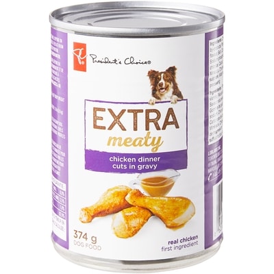 President's Choice Dog Food, Extra Meaty Chicken Dinner Cuts in Gravy  374 g, $0.75/100g