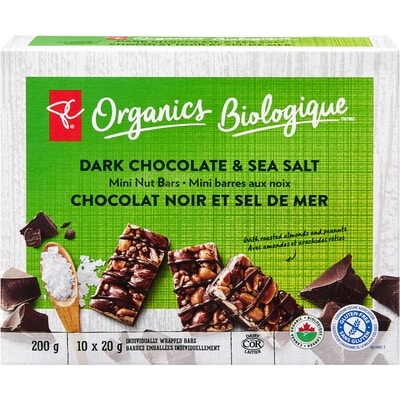 PC Biologique Mini barres aux noix biologiques chocolat noir et sel de mer 200 g, 4,50 $/100g