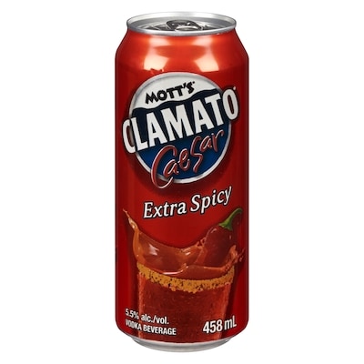 Mott's Clamato Caesar Vodka Beverage Extra Spicy (ID required at pick-up) 458 ml, $0.88/100ml