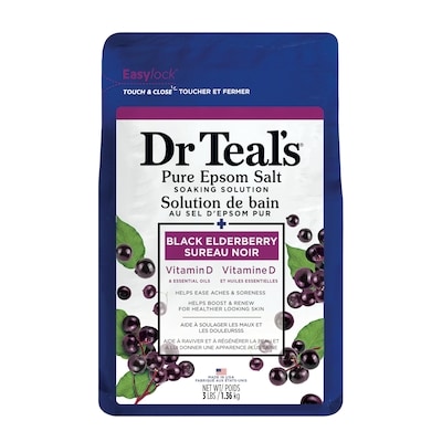 Dr. Teal’s Solution de bain au sel d'epsom pur, Sureau noir à la vitamine D et aux huiles essentialles 1.36 kg, 0,82 $/100g
