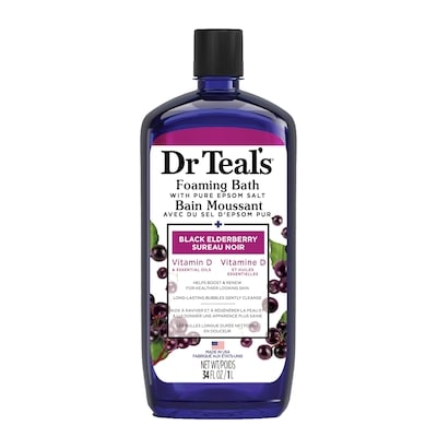 Dr. Teal’s Bain Moussant avec du Sel D'Epsom Pur, Sureau Noir Vitamine D et Huiles Essentialles 1000 ml, 1,00 $/100ml