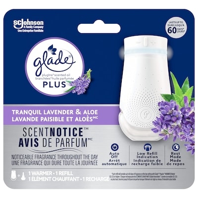Glade PlugIns Plus Scented Oil Air Freshener Warmer + Refill, Tranquil Lavender and Aloe 1 ea, $10.00/1ea