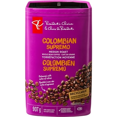 le Choix du Président Café Colombien Supremo de torréfaction moyenne en grains PCᴹᴰ 907 g, 2,21 $/100g