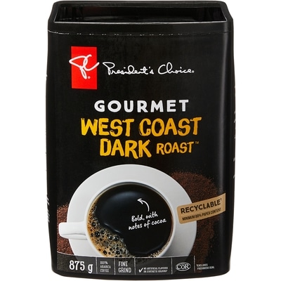President's Choice Gourmet West Coast Dark Roast Fine Grind Coffee 875 g, $1.94/100g