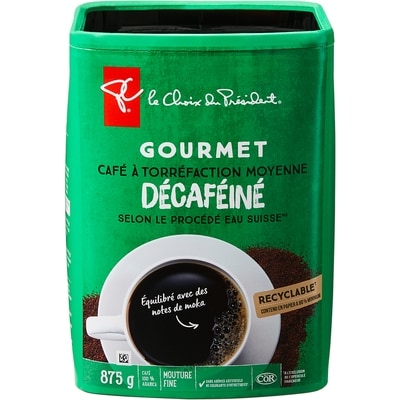 le Choix du Président Café décaféiné à la méthode Swiss WaterMD torréfaction moyenne à mouture fine Gourmet 875 g, 2,86 $/100g