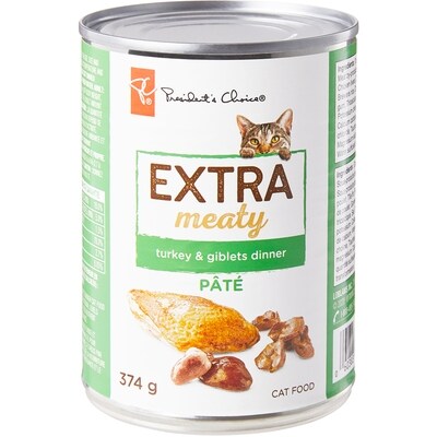 President's Choice Cat Food, Extra Meaty Turkey & Giblets Dinner  374 g, $0.67/100g