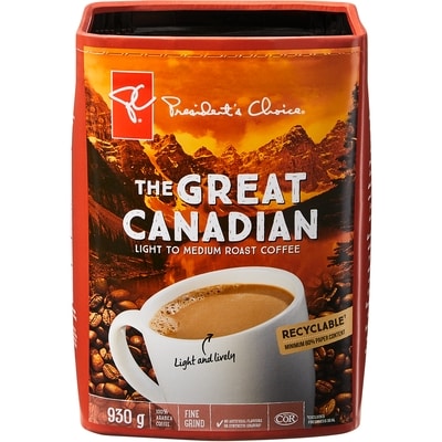 President's Choice The Great Canadian Light to Medium Roast Fine Grind Coffee 930 g, $2.69/100g