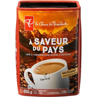 le Choix du Président Café torréfaction blonde à moyenne à mouture fine À saveur du pays 930 g, 2,69 $/100g
