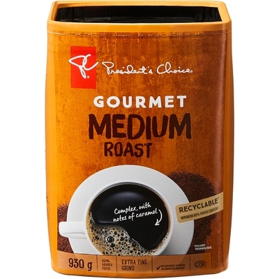 President's Choice Gourmet Medium Roast Extra Fine Grind Coffee 930 g, $2.69/100g