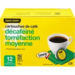 Sans Nom Cartouches de café décaféiné à torréfaction moyenne 114 g, 7,01 $/100g