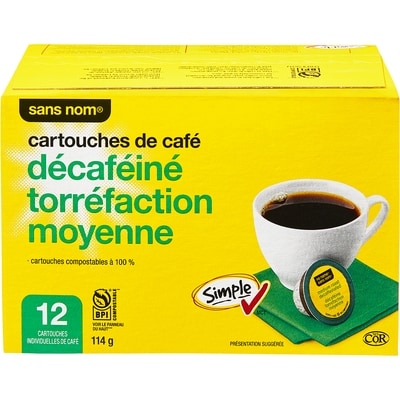 Sans Nom Cartouches de café décaféiné à torréfaction moyenne 114 g, 7,02 $/100g