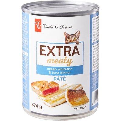 President's Choice Cat Food, Extra Meaty Ocean Whitefish & Tuna Dinner  374 g, $0.67/100g