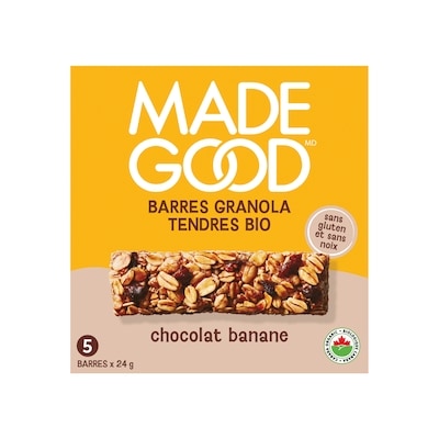 Made Good Barres granola Chocolat banane Boîte de 5 barres 120 g, 3,33 $/100g