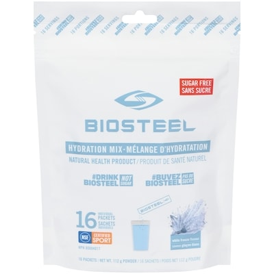 Biosteel Produit de sante naturelle melange hydratation poudre glacon blanc sans sucre 16s 112 g, 20,08 $/100g