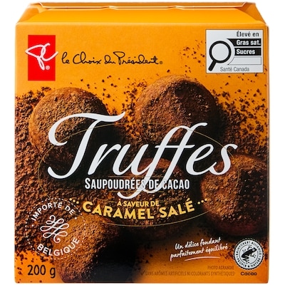 le Choix du Président Truffes à saveur de caramel salé saupoudrées de cacao 200 g, 1,90 $/100g