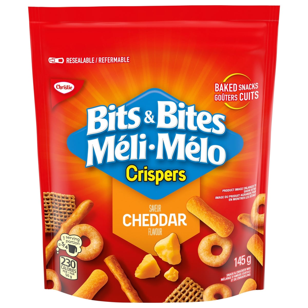 Christie Bits & Bites Cheddar Snack and Cracker Mix 145 g, $1.90/100g