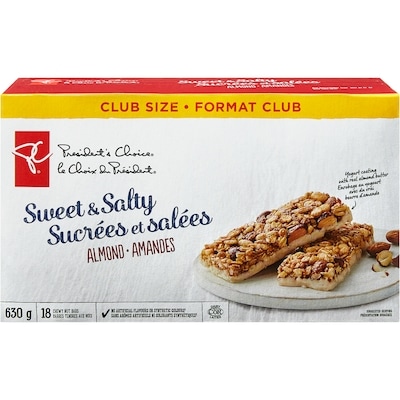 le Choix du Président Barres aux noix sucrées et salées aux amandes, format club 630 g, 1,67 $/100g