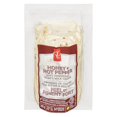 President's Choice Soft Unripened Goat's Milk Cheese Honey & Hot Pepper Medium 22% M.F. 140 g, $4.29/100g