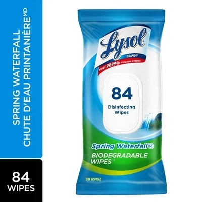 Lysol Lingettes désinfectantes pour surfaces, cascade du printemps, désinfectant, nettoyage, assainissement 84 ea, 0,08 $/1ch