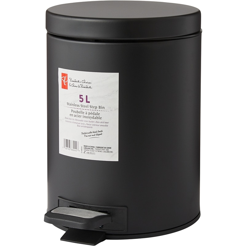 5L Stainless Steel Round Step Bin Matte Black