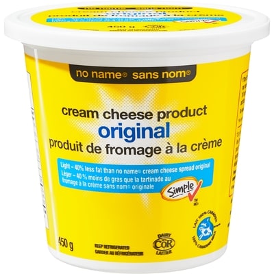 No Name Light Cream Cheese Spread, Original 450 g, $1.29/100g
