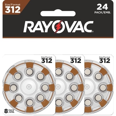 Rayovac Size 312 Hearing Aid Batteries (24 Pack) , Size 312 Batteries 24 ea, $1.04/1ea