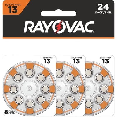 Rayovac Size 13 Hearing Aid Batteries (24 Pack) , Size 13 Batteries 24 ea, $1.04/1ea