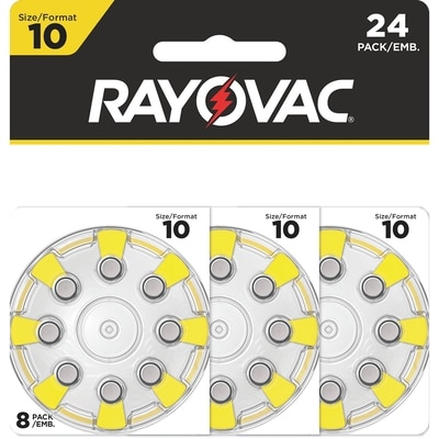 Rayovac Piles pour appareil auditif Rayovac, taille 10, emballage de 24 24 ea, 1,04 $/1ch