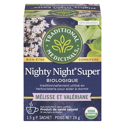 Traditional Medicinals Nighty Night Super Valériane Biologique Sachets Emballés 16 ea, 0,44 $/1ch