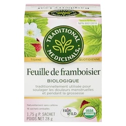 Traditional Medicinals Feuille De Framboisier Biologique Sachets Emballés 16 ea, 0,34 $/1ch