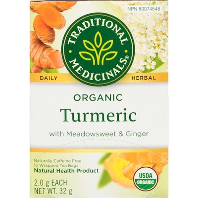 Traditional Medicinals Curcuma Avec Reine-Des-Prés Et Gingembre Biologique Sachets Emballés 16 ea, 0,44 $/1ch