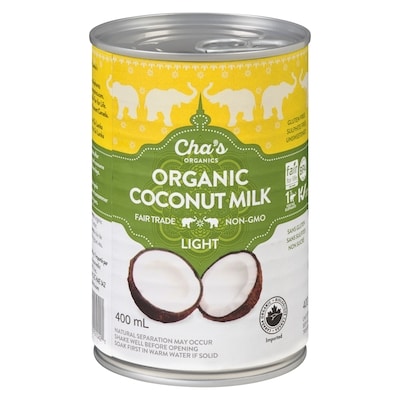 Cha's Organics Organic Coconut Milk Light 400 ml, $1.87/100ml