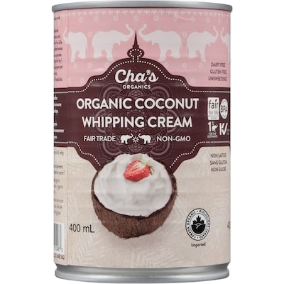 Cha’s Organics Crème de coco à fouetter bio 400 ml, 1,75 $/100ml