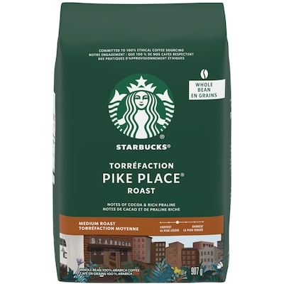 Starbucks Whole Bean 100% Arabica Coffee Pike Place Roast Medium Roast 907 g, $3.09/100g