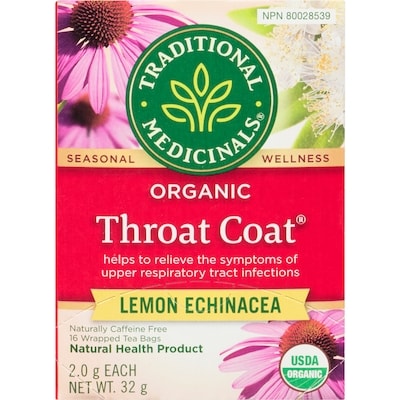 Traditional Medicinals Throat Coat Lemon Echinacea Organic Wrapped Tea Bags 16 ea, $0.37/1ea