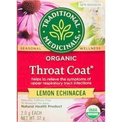 Traditional Medicinals Throat Coat Échinacée Et Citron Biologique Sachets Emballés 16 ea, 0,34 $/1ch