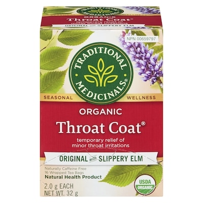 Traditional Medicinals Throat Coat Original With Slippery Elm Organic Wrapped Tea Bags 16 ea, $0.44/1ea