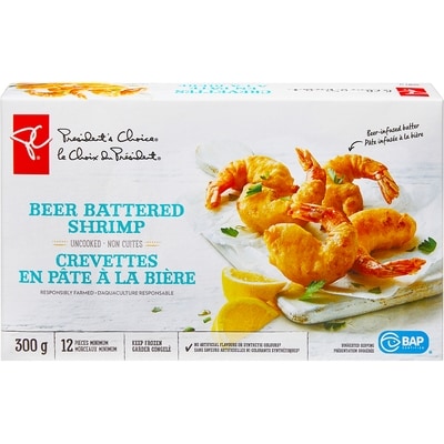 President's Choice Beer Battered Shrimp 300 g, $4.17/100g