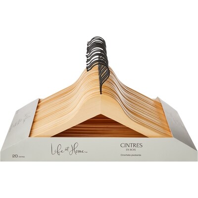 Life at Home Cintres en bois naturel (20 par emballage) 20x1.0 ea, 1,00 $/1ch