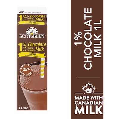 Scotsburn 1% Chocolate Partly Skimmed Milk 1 l, $0.39/100ml