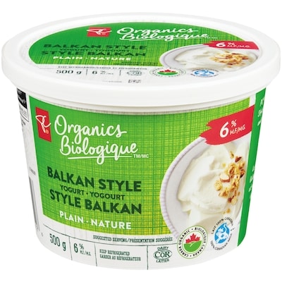 PC Organics Balkan Style Yogurt Plain 6% M.F.  500 g, $0.90/100g