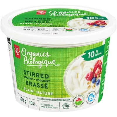 PC Organics Stirred Yogurt Plain 10 % M.F.  500 g, $1.30/100g