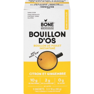 Bone Brewhouse Bouillon D'Os De Poulet Instantané Citron Et Gingembre 16 g, 58,06 $/100g