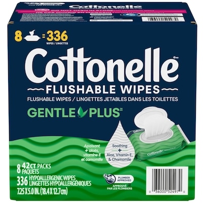 Cottonelle GentlePlus Flushable Wet Wipes with Aloe & Vitamin E, Adult Wet Wipes, 8 Flip-Top Packs, 42 Wipes per Pack (336 Total Flushable Wipes) 336 ea, $0.07/1ea