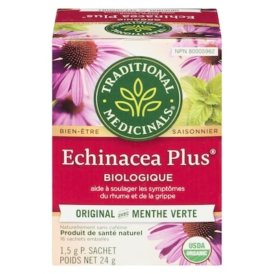 Traditional Medicinals Echinacea Plus Original Avec Menthe Verte Biologique Sachets Emballés 16 ea, 0,34 $/1ch