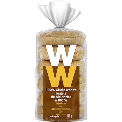 Weight Watchers 100% Whole Wheat Bagels 378 g, $1.58/100g