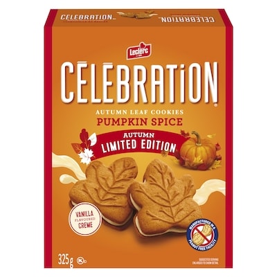 Leclerc Autumn Leaf Cookies Pumpkin Spice Vanilla Flavoured Creme 325 g, $1.69/100g