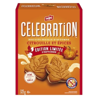 Leclerc Biscuits Feuille D'Automne Citrouille Et Épices Crème Aromatisée À La Vanille 325 g, 1,54 $/100g